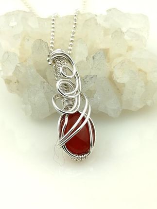 Karneol – zawieszka (2.8x1 cm) srebro Ag999 na łańcuszku 42 + 3 cm Ag925, waga naszyjnika 4.5 grama, rękodzieło. Ludwika Lipińska - zdjęcie 3