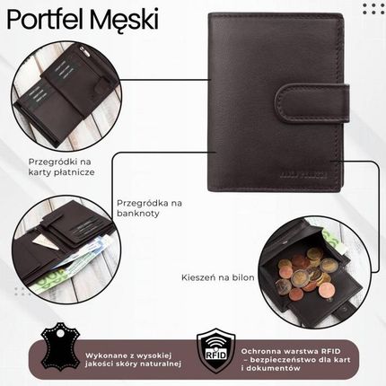 Portfel męski skórzany klasyczny pionowy brązowy z RFID Paolo Peruzzi AL-18-BR - zdjęcie 4