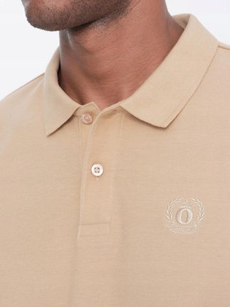 Koszulka męska polo klasyczna bawełniana beżowa Ombre V24 S1374 M - zdjęcie 2