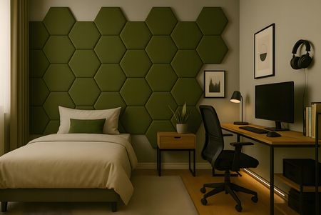 PANELE TAPICEROWANE HEKSAGON 40X35 35X45 H20 WELUR KHAKI PLASTER MIODU - zdjęcie 2