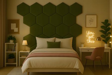 PANELE TAPICEROWANE HEKSAGON 40X35 35X45 H20 WELUR KHAKI PLASTER MIODU - zdjęcie 5
