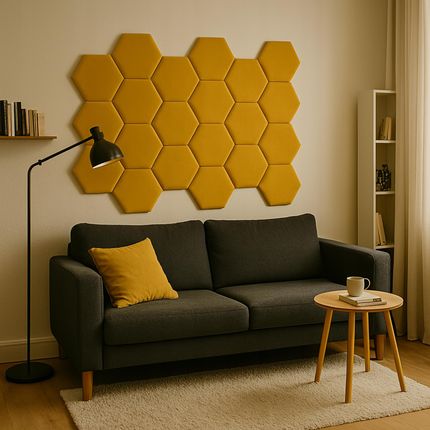 PANELE ŚCIENNE TAPICEROWANE 40X35 35X40 H20 WELUR ŻÓŁTY HEKSAGON WEZGŁOWIE - zdjęcie 5