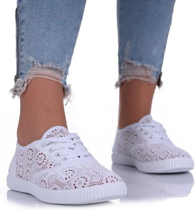 Sznurowane buty białe trampki damskie Wiosenne ażurowe tenisówki P4 - zdjęcie 3