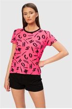 Zdjęcie MOSCHINO Różowy t-shirt w czarne litery, Rozmiar XS - Warszawa