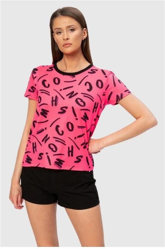 Zdjęcie MOSCHINO Różowy t-shirt w czarne litery, Rozmiar XS - Warszawa