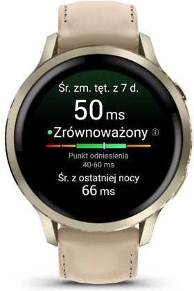 Garmin Venu 4 41mm Lunar gold z paskiem silikonowym w kolorze Bone oraz paskiem skórzanym w kolorze Light Sand
