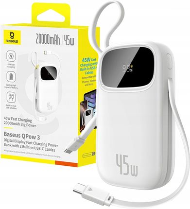 Baseus Szybki Powerbank 20000MAH 45W Wbudowane Kable Usbc