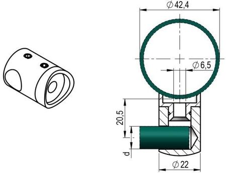 Umakov Uchwyt Końcowy dla Prąta Lewy Aisi304 D42,4/D12mm (A/0832-042) - zdjęcie 2