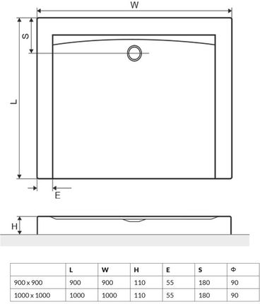 Excellent FORMA COMPACT kwadratowy 90x90x11 BREX.FOR09WHC - zdjęcie 3