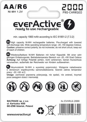 EverActive Akumulatorki AA / R6 Ni-MH 2000mAh 4 sztuki - zdjęcie 2