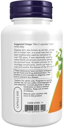 Now Foods Slippery Elm 400mg 100kaps. - zdjęcie 2