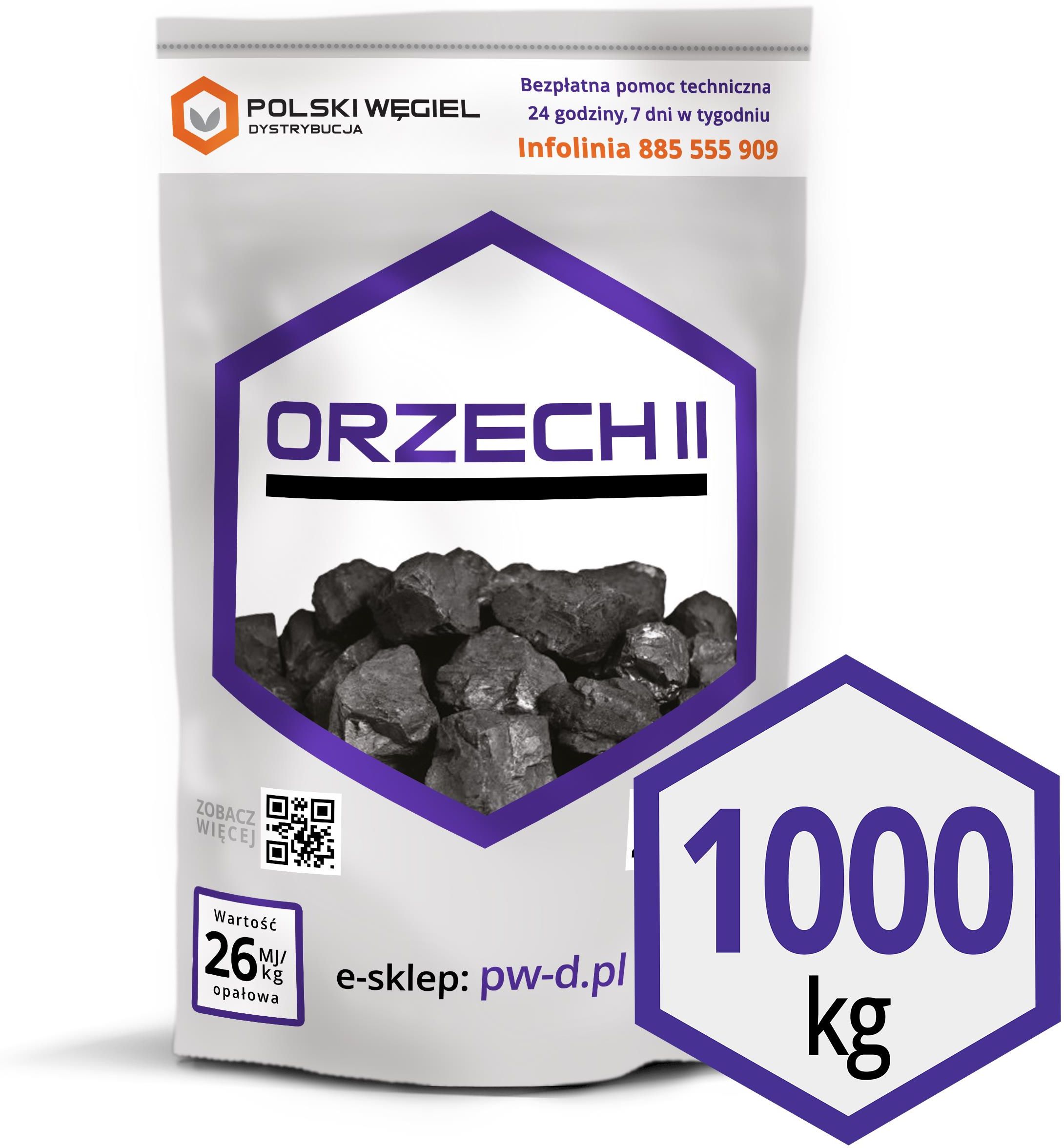 Materiały opałowe Polski Węgiel Orzech II Węgiel Kamienny 26 MJ 40x25Kg