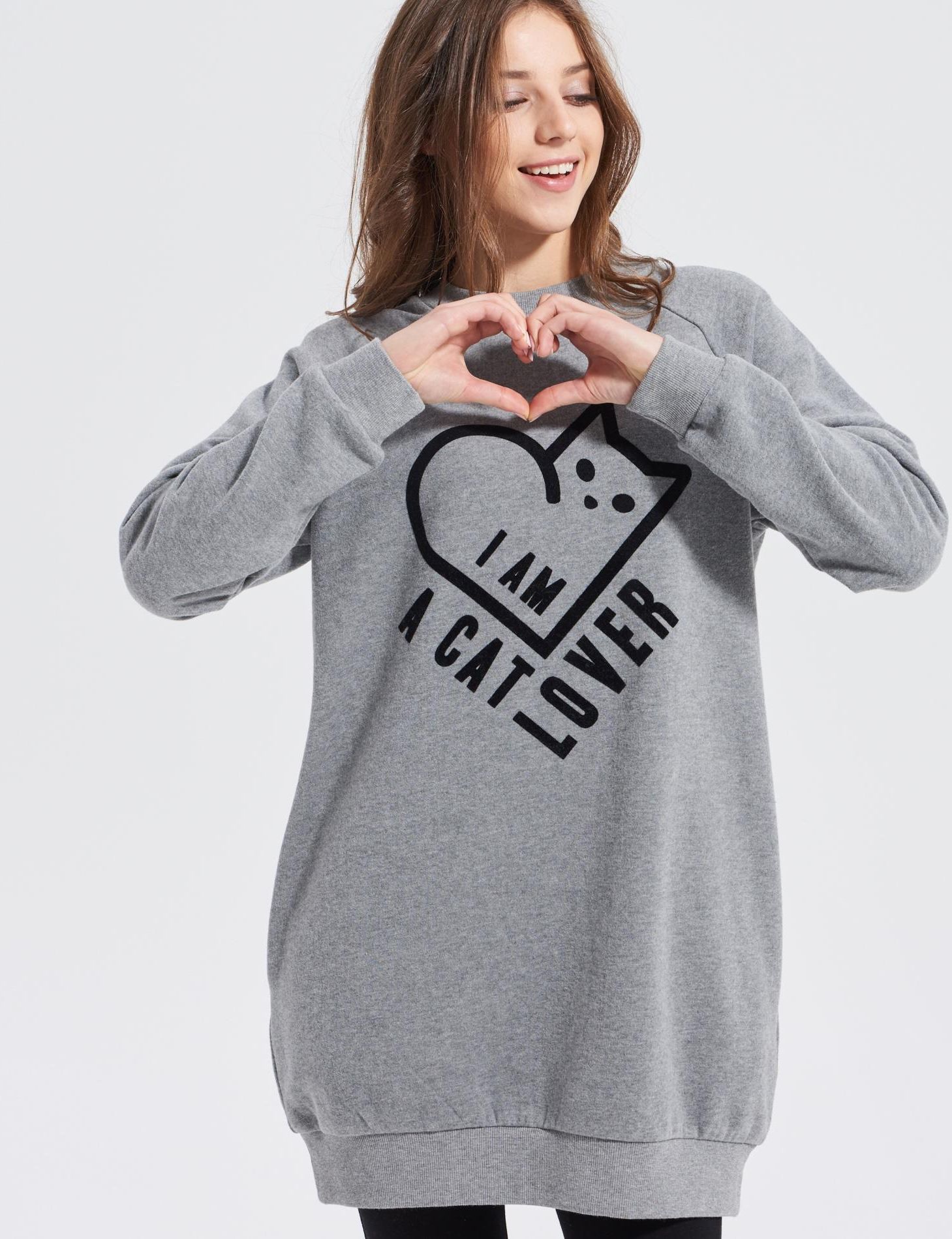 Sinsay Bluza Oversize Cat Lover Szary Damska Ceny I Opinie