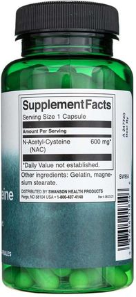 Swanson NAC N-Acetyl-Cysteine 600mg 100 kaps. - zdjęcie 2