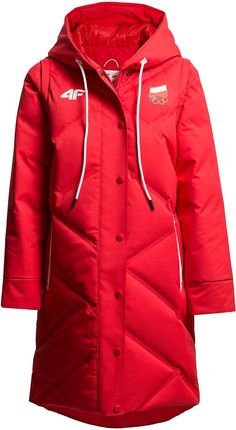 Płaszcz puchowy 2w1 damski Polska Pyeongchang 2018 KUD902R - czerwony wiśniowy
