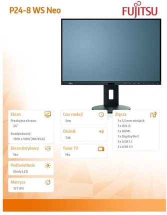 Fujitsu 24'' P24-8 Ws Neo Czarny (S26361K1647V160) - zdjęcie 2