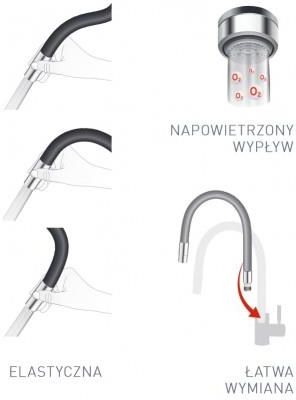 Ferro ELASTICO wylewka do baterii zlewozmywakowej srebrna (W100S-B) - zdjęcie 3