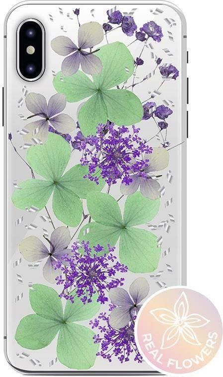 PURO Glam Hippie Chic Cover iPhone XR prawdziwe płatki kwiatów zielone