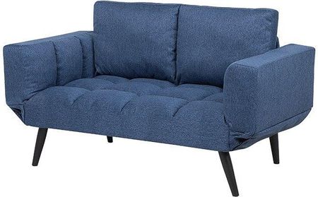 Beliani Sofa pikowana rozkładana opuszczane podłokietniki funkcja spania niebieska Brekke - zdjęcie 4