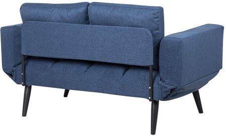 Beliani Sofa pikowana rozkładana opuszczane podłokietniki funkcja spania niebieska Brekke - zdjęcie 5