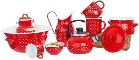 Miska emaliowana retro CZERWONA W GROCHY 26 cm - zdjęcie 2