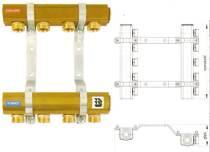 Ogrzewanie podłogowe Altech Rozdzielacz 1 mosiężny z nyplami 1 2x3 4