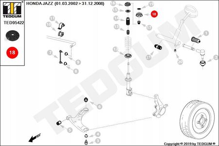 HONDA JAZZ MOCOWANIE AMORTYZATORA PRZÓD II GD TED95422 - zdjęcie 3