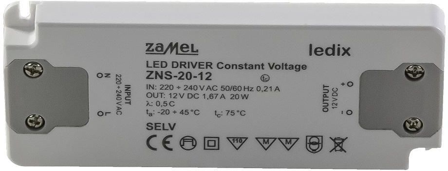 Zdjęcie Zasilacz LED slim 20W 12V DC - ZNS-20-12 - Katowice