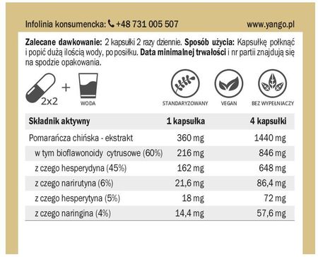 Yango Bioflawonoidy Cytrusowe Przy Zaburzeniach I Metabolizmu Lipidów 120Kaps. - zdjęcie 4