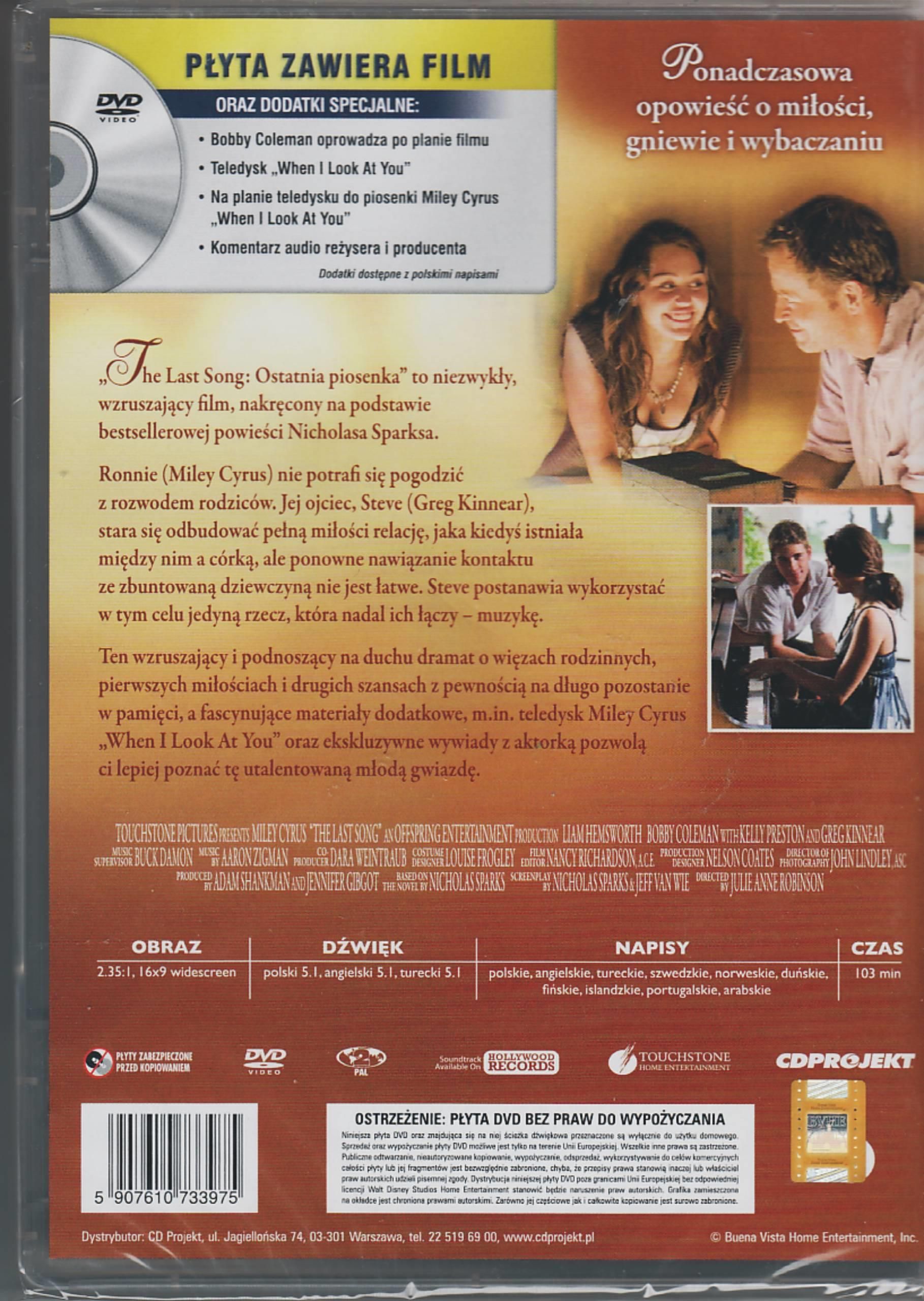 Film DVD Ostatnia Piosenka The Last Song DVD Ceny I Opinie Ceneo Pl