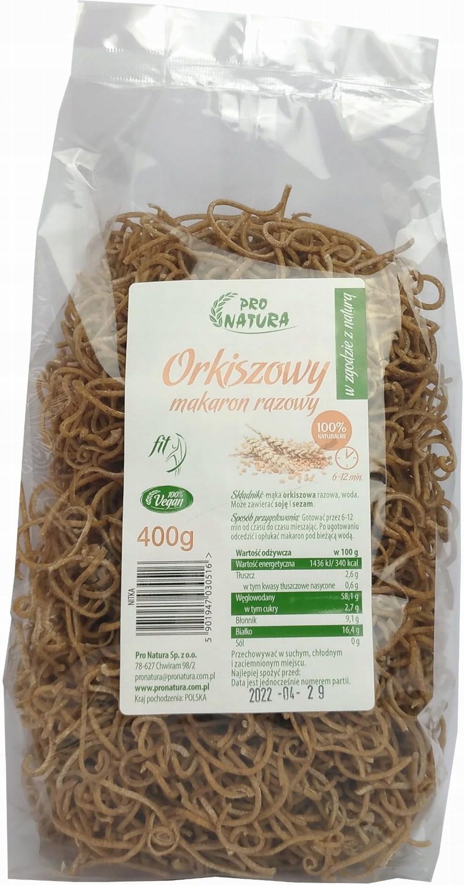 Makaron Orkiszowy Razowy Nitka 400g Pro Natura Ceny I Opinie Ceneo Pl