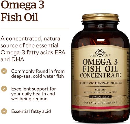 Solgar Omega-3 Fish Oil Concentrate Koncentrat Oleju Z Ryb, Omega-3, Epa,Dha 1000Mg 240Kaps. Żelowych - zdjęcie 4