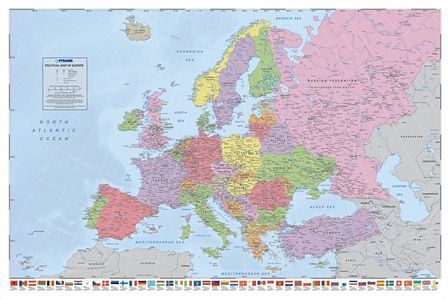 Polityczna Mapa Europy Flagi Ang Plakat Opinie I Atrakcyjne Ceny