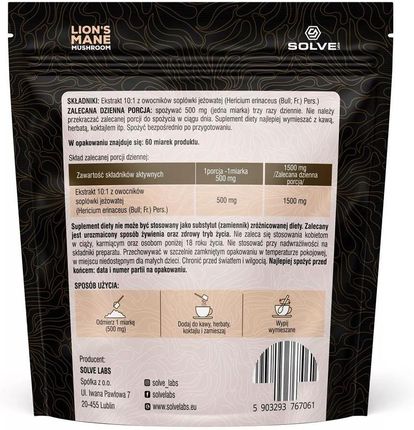 Lion's Mane (Soplówka jeżowata) 10:1 Mushroom Powder 30g - zdjęcie 5