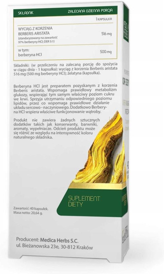 Preparat Medycyny Naturalnej Medica Herbs Berberyna HCL 500mg 40kaps