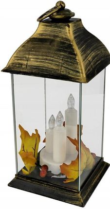 Znicz - Latarnia Led z 3 Świecami Złota lampion