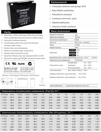 AKUMULATOR AGM DO KOSIARKI 18AH 220A ENERBLOCK JS12-18 - zdjęcie 2