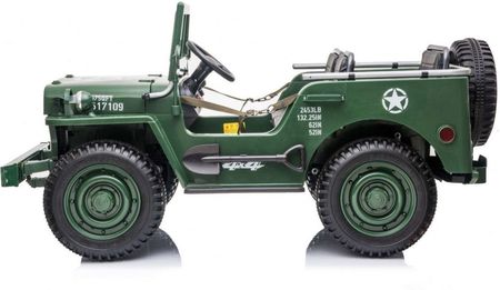 Joko Jeep Wojskowy Trzyosobowy Na Akumulator Pojazd Retro Wojskowy 4X4 Zielony - zdjęcie 4