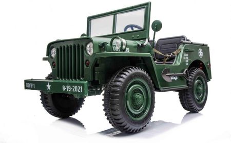 Joko Jeep Wojskowy Trzyosobowy Na Akumulator Pojazd Retro Wojskowy 4X4 Zielony - zdjęcie 5