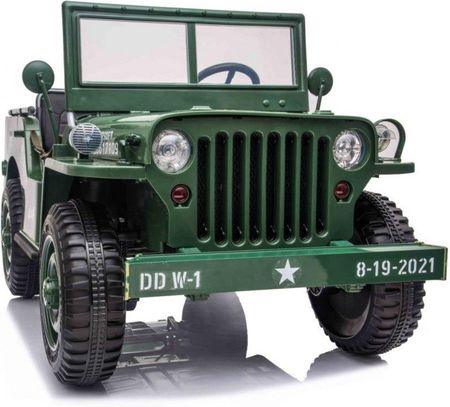 Joko Jeep Wojskowy Trzyosobowy Na Akumulator Pojazd Retro Wojskowy 4X4 Zielony - zdjęcie 6