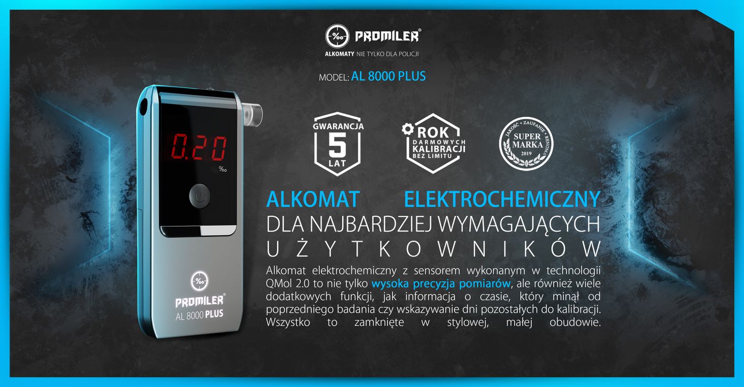 Elektrochemiczny Alkomat AL 8000 PLUS, kalibracja alkomatu gratis