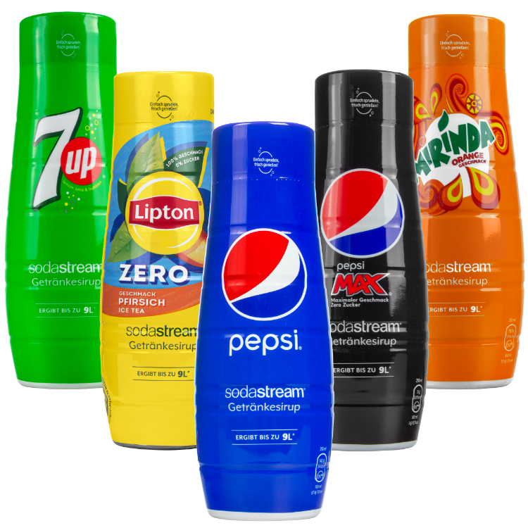 Quatre sirops Sodastream Pepsi, Mirinda, 7UP, Pepsi Max sod