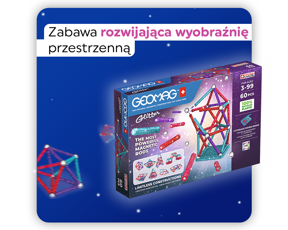 Geomag Glitter Recycled: 35 Piezas Magnéticas Con Efecto Brillante, Barras De Colores Y Bolas Metálicas, Plástico 100% Reciclado