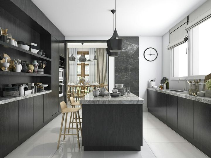 3d rendering nice contemporary style black kitchen