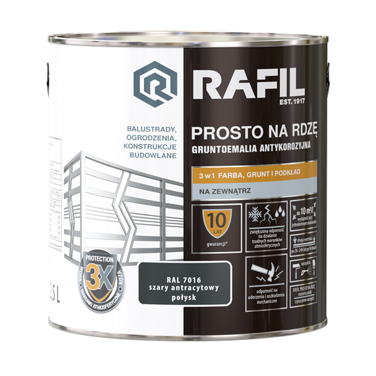 Rafil Prosto na Rdzę połysk RAL7016 szary antracytowy 2,5L