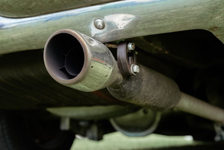 Close up of car exhaust pipe