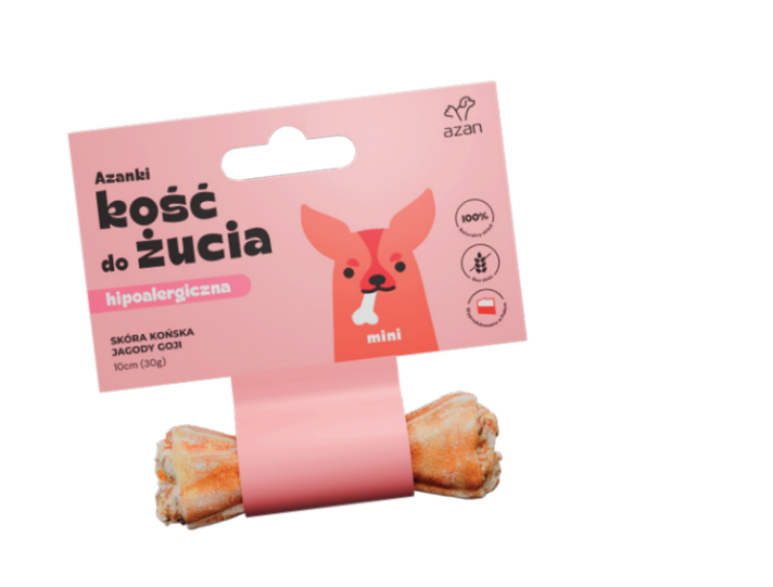 Azanki Kość do żucia ze skóry końskiej z jagodami goji MINI