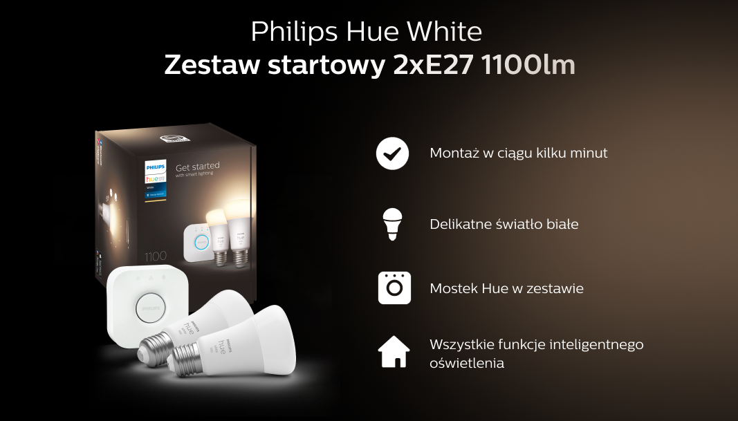 PHILIPS Hue white セット Zestaw startowy Hue: 2 białe żarówki LED E27 i mostek Hue