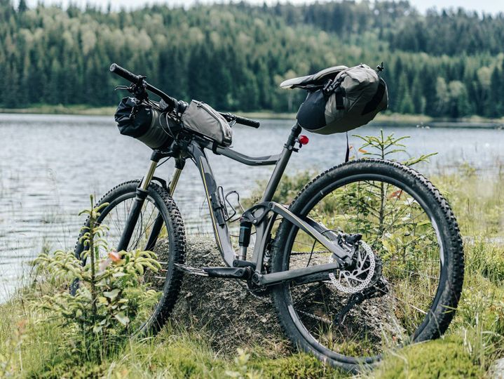 Bikepacking gear on a mountain bike