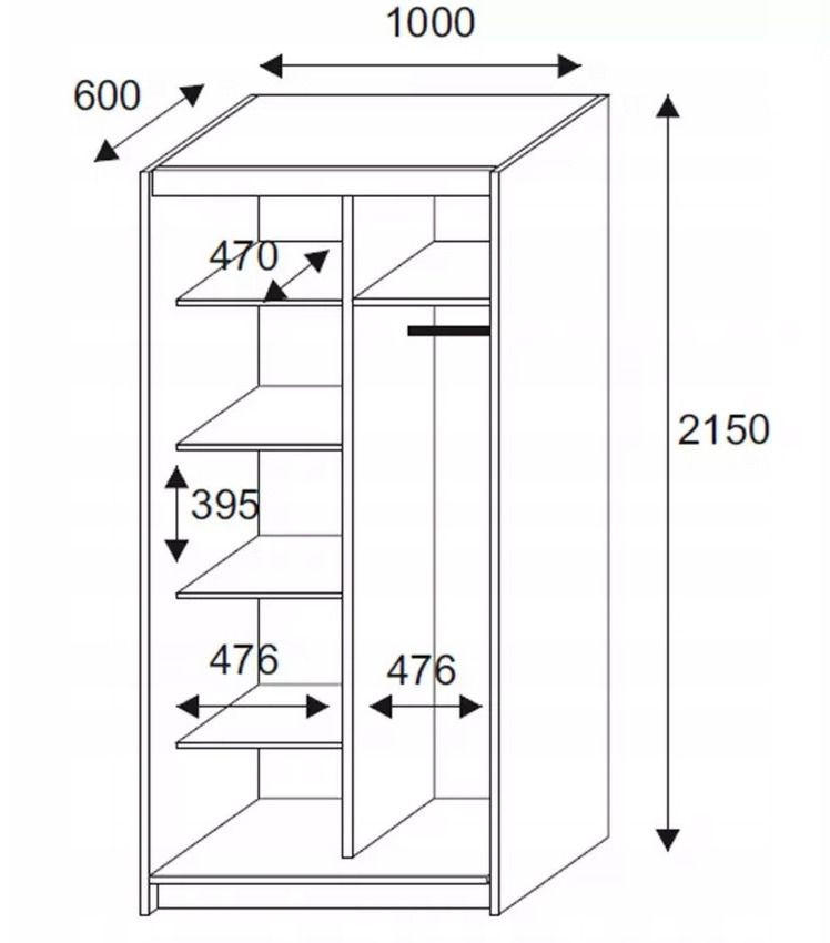 SZAFA DWUDRZWIOWA PRZESUWNA SONOMA 100CM pojemna garderoba do sypialni